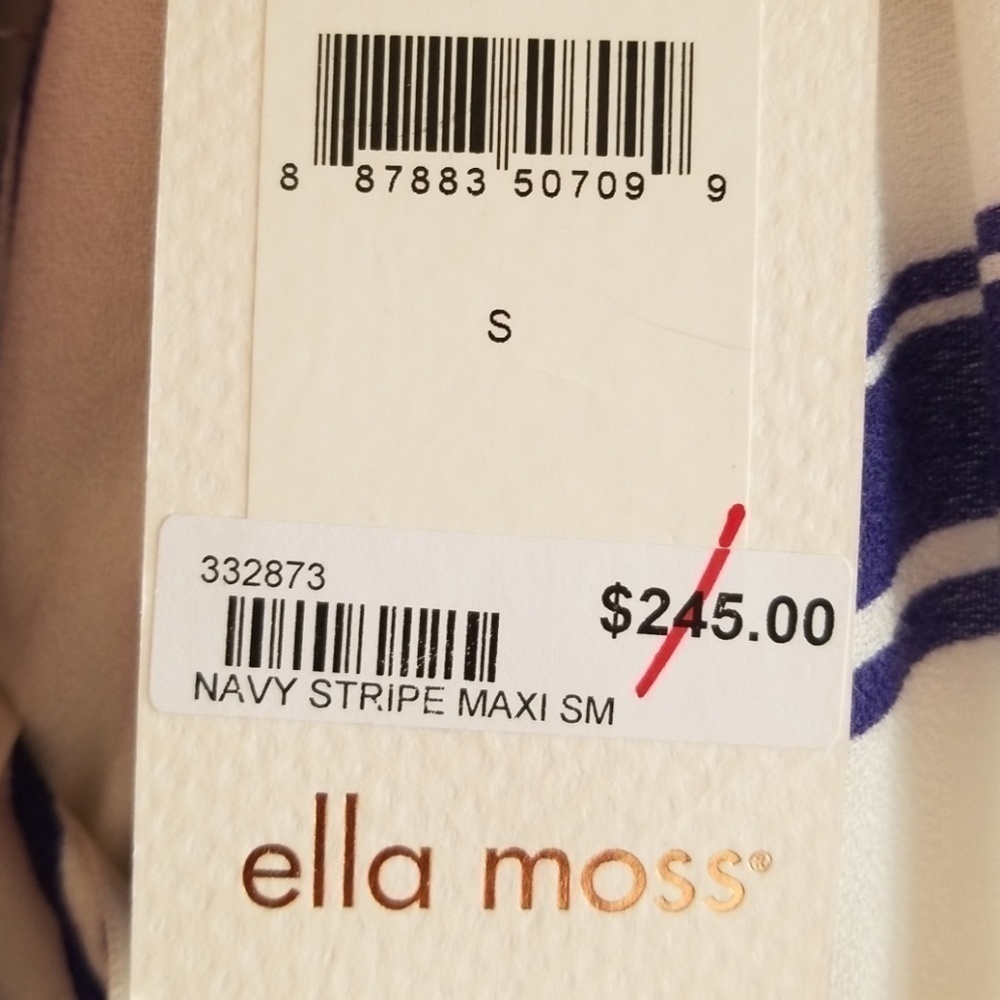 NEW! ELLA MOSS Anabel Navy Stripe Splice Neckline Maxi Dress Small. - Picture 4 of 4